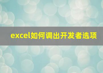 excel如何调出开发者选项