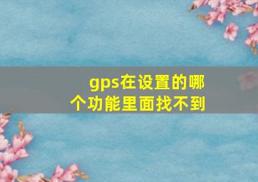 gps在设置的哪个功能里面找不到