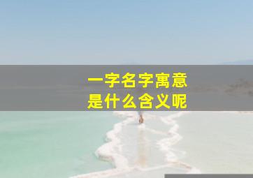 一字名字寓意是什么含义呢