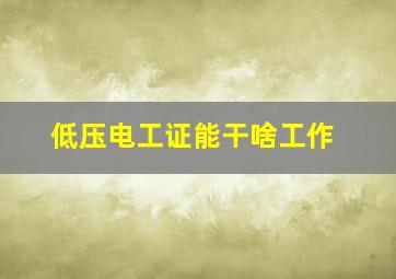 低压电工证能干啥工作