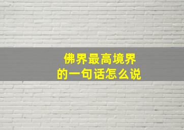 佛界最高境界的一句话怎么说