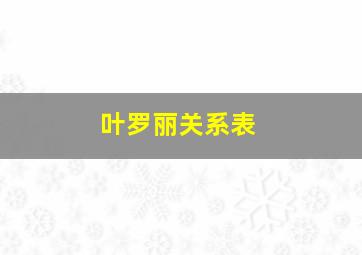 叶罗丽关系表