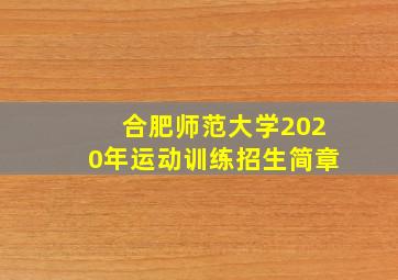 合肥师范大学2020年运动训练招生简章