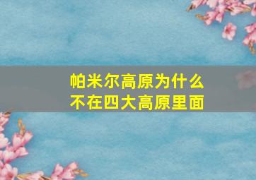 帕米尔高原为什么不在四大高原里面