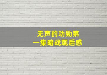 无声的功勋第一集暗战观后感