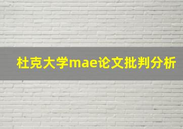 杜克大学mae论文批判分析