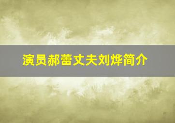 演员郝蕾丈夫刘烨简介