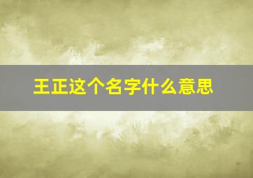 王正这个名字什么意思