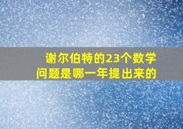 谢尔伯特的23个数学问题是哪一年提出来的