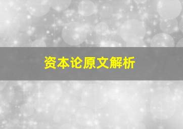 资本论原文解析